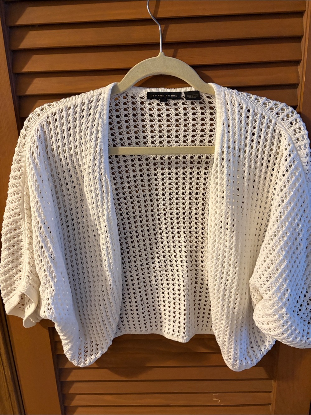JEANNE PIERRE Open-Knit Cream Cropped Cardigan